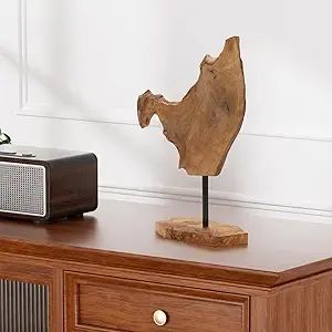 Sculpture en bois style racine de teck, forme abstraite naturelle, accent décoratif pour intérieurs contemporains minimalistes, moderne et rustique - Product Image 6