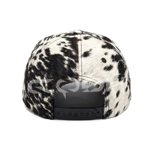 Gorra de béisbol de cuero vacuno con pelo, negra y blanca, estilo western con estampado de vaca, tipo trucker - Product Image 5