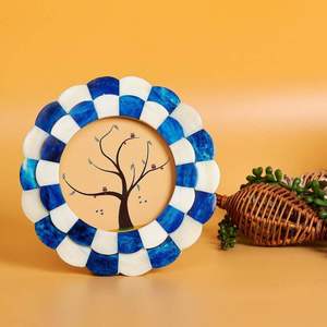 Handmade Resin Rectangle Photo <b>Frame</b> Blue White Inlay Tree <b>Design</b> Tabletop Home Decor <b>Wall</b> Decor - Product Image 1