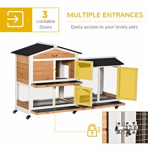 Recinto Mobile per Conigli da Interno da 62 Pollici, Gabbia per Animali di Taglia Grande con Vassoio Estraibile in Legno Giallo e Rampa in Ferro per l'Allevamento - Product Image 6