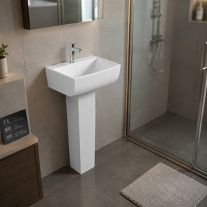 Lavabo de Pedestal Rectangular con Grifo de un Solo Orificio, Diseño Minimalista, Desagüe de Suelo, Capacidad de 12L, Acabado Pulido - Product Image 6