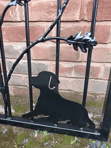 Wrought Iron Finished Exterior <b>Door</b> with Dog Silhouette Design <b>Rustic</b> Metal Entry Gate Decoration - Product Image 5