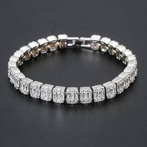 Mens 22K Gold Plated Baguette Cut Crystal <b>Statement</b> <b>Necklace</b> and Bracelet Set Hiphop Jewelry Everyday Wear Available for Sale - Product Image 3