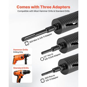 Punta Diamantata per Trapano da 3 Pollici di Diametro, Profondità di Foratura 9 1/2 Pollici, Filettatura Interna 5/8-11, per Foratura di Muratura e Calcestruzzo - Product Image 3