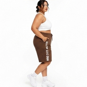 Wholesale Loose Fit <b>Knee</b> Length Shorts Plus Size Women's Drawstring Waist Shorts Polyester Spandex Shorts Ladies 3/4 Gym Shorts - Product Image 5