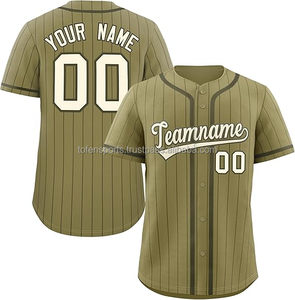 Maillot de baseball personnalisé pour homme, olive rayé, manches courtes, nom et numéro de l'équipe 00, impression sublimée, polyester respirant, fermeture boutonnée - Product Image 1