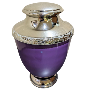 Urne funéraire en laiton poli gravé argenté violet pour cendres humaines adultes, style américain/européen - Product Image 1