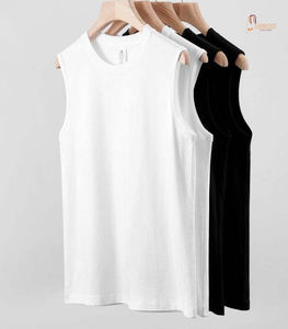 Débardeurs de sport décontractés pour hommes, sans manches, col rond, anti-UV, écologiques, séchage rapide, respirants, 100% coton tricoté, teinture unie, coupe ample - Product Image 1