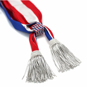 Tricolor Red <b>White</b> Blue Sash Scarf with Silver Tassels Custom Ceremonial Event Mayor Deputy Style - Product Image 3