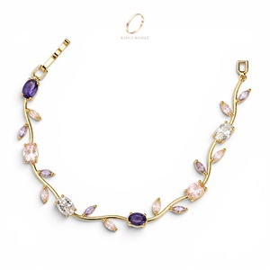 Bijoux fins de haute qualité, bracelet tendance plaqué or 18 carats, zircon, chaîne en forme de tulipe, pierres multicolores, bracelet unisexe, anniversaire - Product Image 1