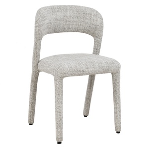 Silla de Comedor de Lujo Totalmente Tapizada en Tela, Estructura Metálica, Tela Compo Color Avena, Respaldo Envolvente, Semi KD para Apartamento - Product Image 1