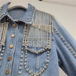 Hot Selling High-Street Style with Custom Colors <b>Rhinestone</b> Front Logo for Winter Factory-Made Men's 100% Cotton Denim <b>Jackets</b> - Product Image 6