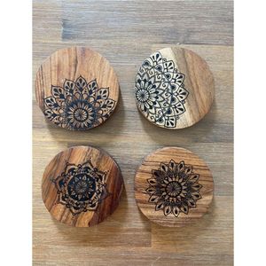Handcrafted Hexagon Mango Wood <b>Coasters</b> Set, Natural Wood Bee & Honeycomb Laser Engraved <b>Drink</b> <b>Coasters</b> for Home Kitchen - Product Image 3