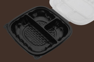 Boîte à lunch en plastique jetable à 3 compartiments avec couvercle, récipient alimentaire à emporter, style moderne - Product Image 2