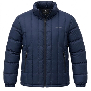 Blouson matelassé bleu marine pour homme, col montant, fermeture éclair, manteau d'hiver chaud, décontracté, streetwear, personnalisable, marque privée - Product Image 1