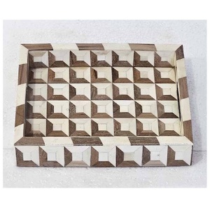 ถาดเสิร์ฟทรงสี่เหลี่ยมขนาด 37.5 ซม. ลายเรขาคณิตฝังกระดูกสีฟ้าครีม งานแฮนด์เมด สินค้ามาใหม่ คุณภาพสำหรับใช้ในครัวเรือน ผลิตในอินเดีย - Product Image 6