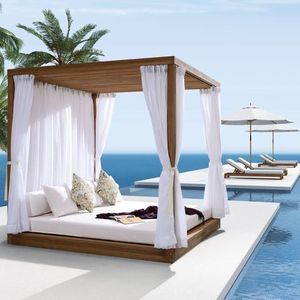 Tumbona Moderna de Madera de Teca para Exteriores con Cojín y Toldo para Piscina, Jardín u Hotel - Product Image 1