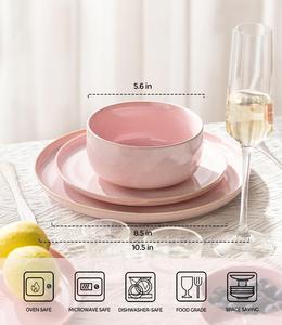 Ensemble d'assiettes et de bols en céramique rose poudré, finition brillante, design rond élégant, empilables, vaisselle durable pour une table moderne - Product Image 5