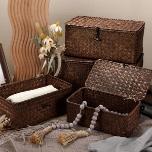 Set Of 4 Seagrass <b>Basket</b> With Lids Woven Handmade <b>Storage</b> <b>Basket</b> Wholesale eco-friendly Made in Vietnam - Product Image 3