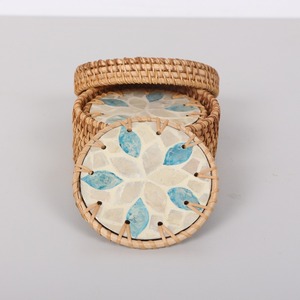 Handmade <b>drink</b> <b>coasters</b> combo rattan with mother of pearl inlaid cup <b>coaster</b> trivets <b>for</b> <b>drinks</b> - Product Image 5