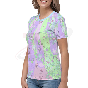 Camiseta de Manga Corta con Cuello Redondo y Estampado Oceánico Pastel para Mujer, Corte Regular, Tejido de Poliéster, Informal, para Primavera y Verano - Product Image 3