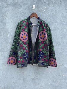 Handmade Suzani Embroidered <b>Jacket</b> Vintage Cotton Quilted Coat Reversible Boho Style Cardigan Floral Embroidery Blazer - Product Image 1