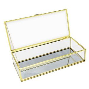 Wholesale Custom Luxury Gold Brass Trim Clear Glass Jewelry <b>Box</b> with <b>Mirrored</b> Bottom Geometric Trinket Display Case Organizer - Product Image 1