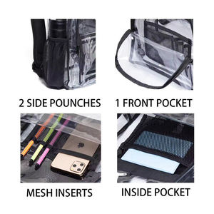 Clear Drawstring Backpack Mesh Pockets Geometric Pattern Metallic Material Multi-Function School Use Unisex Shoulder Strap <b>Solar</b> - Product Image 4