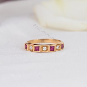 แหวนเพชรทับทิมธรรมชาติ ทองคำแท้ 14K แหวนแต่งงาน แหวนทับทิมแท้สำหรับวันครบรอบ - Product Image 1
