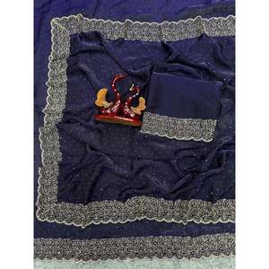 Robe de soirée de créateur Saree avec de magnifiques travaux de diamants Jarkhan - Product Image 1