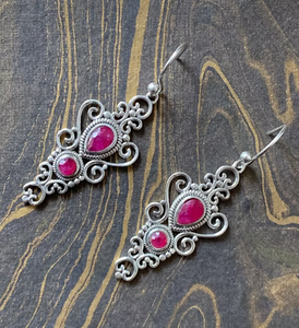 Boucles d'oreilles pendantes en argent sterling 925 avec pierre précieuse rubis, faites à la main, bijoux vintage pour femmes - Product Image 3