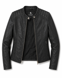 Blouson de moto en cuir de vachette vert Flashback, respirant, coupe-vent, fermeture éclair tricotée, col montant, couleur unie, hiver - Product Image 1