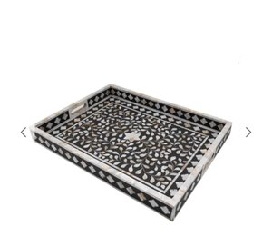 Plateau de service décoratif en os et résine, forme octogonale, avec motif géométrique bleu et blanc, au meilleur prix - Product Image 4