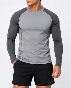 Vêtements de sport personnalisés pour hommes, manches longues, col rond, rashguard gris en spandex, séchage rapide, respirant, écologique, anti-UV, pour l'extérieur - Product Image 2