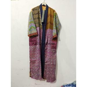 100% Pure Silk Knitted Patchwork V-neck Drawstring Closure Full Length Three Quarter Sleeve Soft Breathable Quick Dry Women - Product Image 4