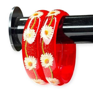 Meilleures ventes en gros : Ensemble de bracelets en acrylique épais à motifs floraux, légers, élégants et multicolores - Product Image 2