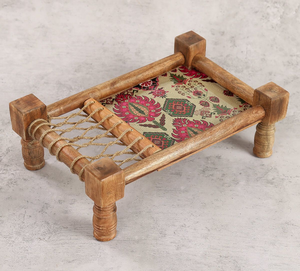 Plateau de service Chowki bohème traditionnel fait main en bois avec design en corde tressée, table à thé indienne décorative pour la maison et les repas - Product Image 5