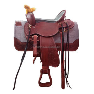 Selle de course Western Barrel en cuir véritable de qualité supérieure confortable et fabriquée à la main avec gravure élégante sur cuir avec ensemble de punaises - Product Image 1