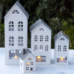 Vintage Style White Metal House <b>Tea</b> <b>Light</b> <b>Holders</b> Decorative Christmas Lanterns Handcrafted Tabletop Home Decor Gift Item - Product Image 2