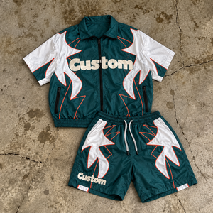 Ensemble court personnalisé en nylon léger, veste à col demi-zip, short à cordon de serrage, motif personnalisé, streetwear unisexe, été, deux pièces - Product Image 3