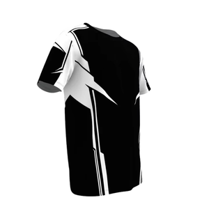 T-shirt à manches courtes pour homme, col rond, noir et blanc, motif géométrique, tricoté, séchage rapide, design sportif, coupe classique - Product Image 2