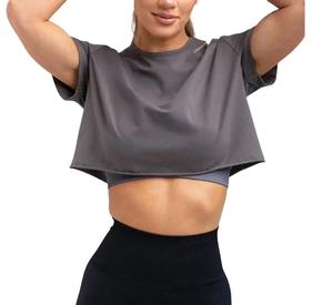 Camiseta corta de manga corta para mujer, cuello redondo, color sólido, corte ajustado, informal, de verano, tejida en spandex/algodón, en oferta. - Product Image 6