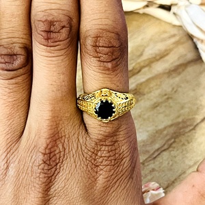 Trendy Boho Black Onyx Engagement <b>Ring</b> Bohemia Tribal Brass Jewelry Women 18K <b>Gold</b> Plated Geometric <b>Cocktail</b> <b>Ring</b> Third Party - Product Image 6