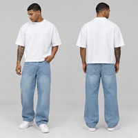 Kaos oblong pria oversized model boxy, bahu jatuh, potongan longgar, katun tebal, streetwear, produsen grosir