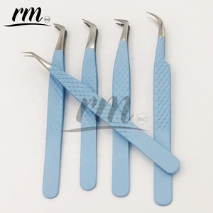 Pince à cils RMI bleu ciel en acier inoxydable à pointe argentée, logo personnalisé, antistatique, durable, précision pour extensions de cils volume - Product Image 2