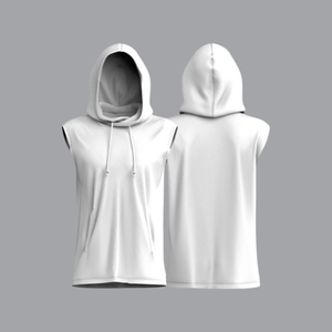 Men's Hooded Sleeveless Tank Top Solid <b>White</b> French Terry Knitted Casual Sweatshirt Summer Drawstring Fit Customized Colors - Product Image 1
