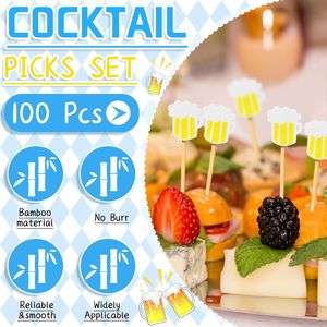 4.7 Inch 100 Pcs Bamboo Cocktail Picks Beer Toothpicks for Appetizers and Oktoberfest Decorations Party Decorative Set - Product Image 2