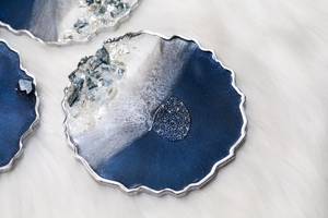 Blue & Silver <b>coaster</b> <b>sets</b> with irregular shapes, geode agate style <b>coasters</b> made resin Housewarming gift - Product Image 4