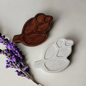 ไม้มะม่วงรูปใบไม้สีขาวและวอลนัทสีน้ำตาลของเก่าทำด้วยมือของขบเคี้ยวสำหรับเสิร์ฟผลไม้แห้งของตกแต่งโต๊ะแฟนซี - Product Image 5