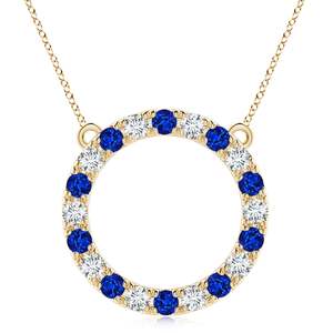 14K 18K <b>Solid</b> <b>Gold</b> Luxury Shiny <b>Pendant</b> Necklace IGI Certified Natural Blue Sapphire With Diamond Open Circle Eternity <b>Pendant</b> - Product Image 1
